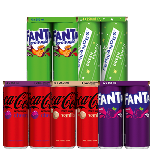 Coca-Cola, Fernandes, Fanta, Fanta zero, Hawai, Absolut Spirte, Jack Daniels Coca Cola, Bacardi Coca Cola