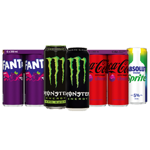 Coca-Cola, Fernandes, Fanta, Absolut Sprite, Bacardi Coca-Cola, Hawai en Monster	