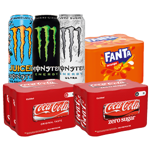 Coca-Cola, Fanta, Fuze Tea, Bacardi Coca Cola, Absolut Sprite, en Monster