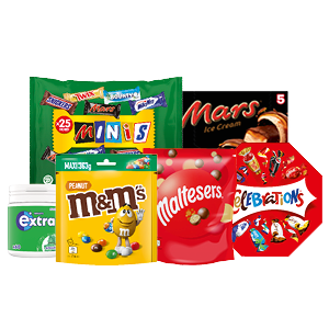 M&M's, Snickers, Twix, Mars en Extra