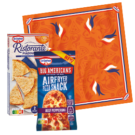 Gratis Oranje WK bandana bij 2 Dr. Oetker Pizzasnacks