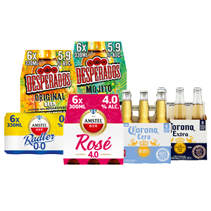 Desperados, Corona, Amstel Rosé of Amstel Radler