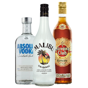 Malibu likeur, Absolut vodka of Havana rum