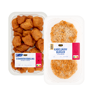 Jumbo gebakken kibbeling, lekkerbek of kabeljauwburger