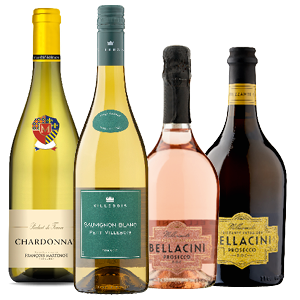 Bellaccini Prosecco Frizzante Bio of Rose Spumante, Villebois Petit Sauvignon of Francois Martenot Chardonnay