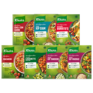Alle Knorr wereldgerechten, maaltijdmixen, risotteria's, spaghetteria's of Asia specials