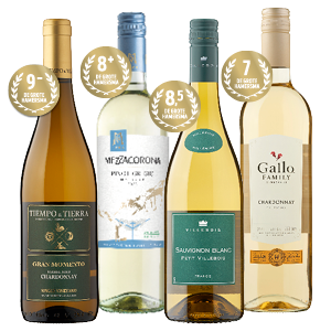 Tiempo & TierraGran Momento Chardonnay, Mezzacorona Pinot Grigio, Villebois Petit Sauvignon of Gallo Chardonnay