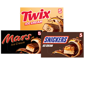 Alle Mars, Snickers of Twix ijsrepen