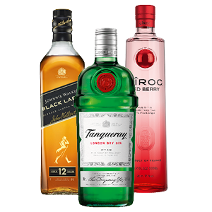 Johnnie Walker whisky, Tanqueray gin of Ciroc vodka