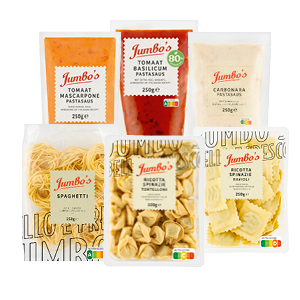 Alle Jumbo's verse pasta of pastasaus