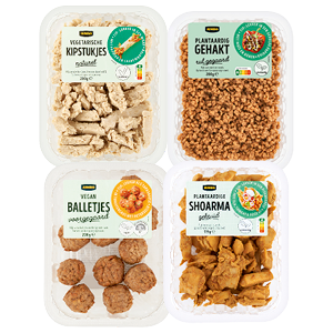 Jumbo vegetarische kipstukjes of plantaardig gehakt, balletjes of shoarma