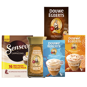 Senseo koffiepads melkvarianten of Douwe Egberts oploskoffie