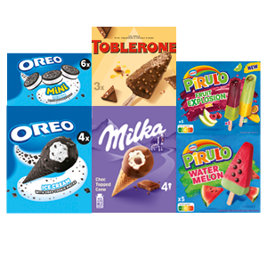 Alle Pirulo, Toblerone, Milka of Oreo ijs