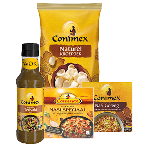Conimex kroepoek, woksauzen, droge mixen of boemboes