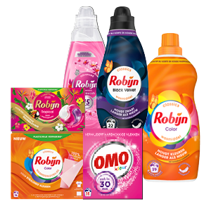 Alle Robijn Klein & Krachtig, wasmiddeldoekjes, capsules, Quickwash of Omo