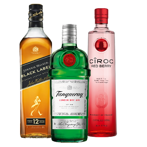 Johnnie Walker whisky, Tanqueray gin of Ciroc vodka