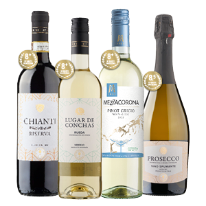 Mezzacorona pinot grigio, Jumbo prosecco, Lugar de Conchas rueda verdejo of Chianti riserva