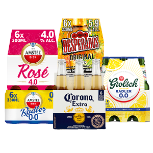 Desperados, Corona, Amstel Radler, Amstel Rosé of Grolsch Radler