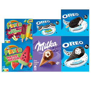 Alle Pirulo, Toblerone, Milka of Oreo ijs