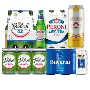 Pils van Grolsch, Peroni, Bavaria of Alfa