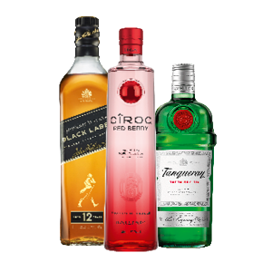 Johnnie Walker whisky, Tanqueray gin of Ciroc vodka