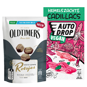 Oldtimers salmiak rotsjes of Autodrop vegan Cadillacs