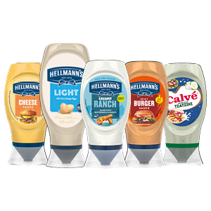 Hellmann's light, ranch, cheddar of burger saus of Calvé tzatziki