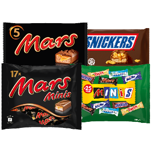 Bounty, Mars, Snickers of Twix