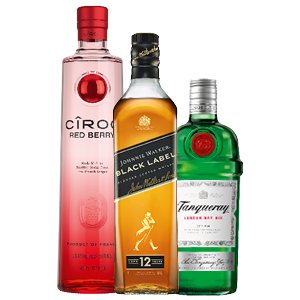 Johnnie Walker whisky, Tanqueray gin of Ciroc vodka