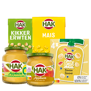 Alle HAK of Pink Lady appelmoes, knijpfruit of peulvruchten in pak of zak