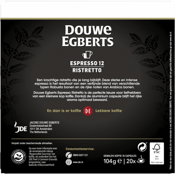 Douwe Egberts Espresso 12 Ristretto 20 Stuks 104 g