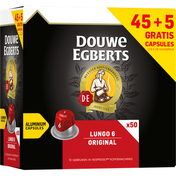 Douwe Egberts Lungo 6 Original Gemalen Koffie 45 + 5 Capsules Gratis 260 g