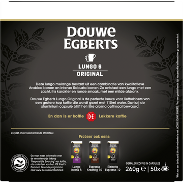 Douwe Egberts Lungo 6 Original Gemalen Koffie 45 + 5 Capsules Gratis 260 g