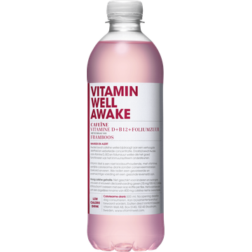 Vitamin Well Awake Cafeïne Vitamine D + B12 + Foliumzuur met de Smaak van Framboos 500 ml
