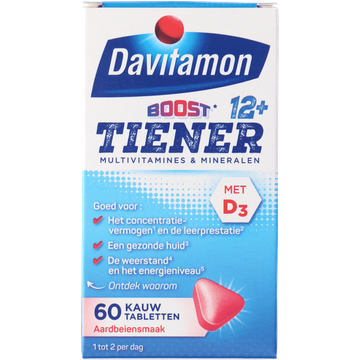Davitamon Boost Tiener 12+ kauwvitamines aardbei, 60 stuks