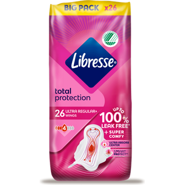 Libresse V-Protection Maandverbanden Ultra+ with Wings Regular Flow Big Pack 26 Stuks