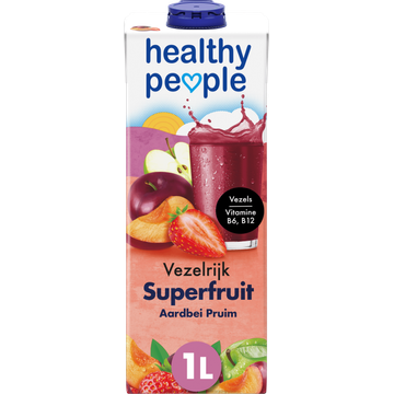 Healthy People Vezelrijk Superfruit Aardbei Pruim 1 L