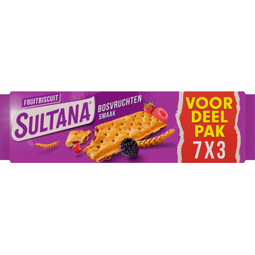 Sultana FruitBiscuit Bosvruchten Smaak Voordeelpak Promopack 7 x 3 Stuks 306 g