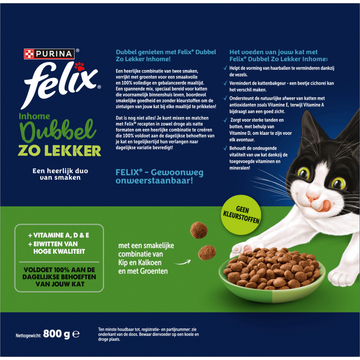 Felix Dubbel Zo Lekker Inhome met Kip, Kalkoen en Groenten Kattenvoer 800g