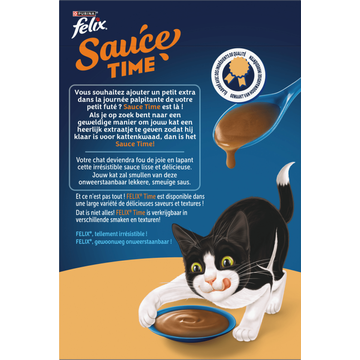 Felix Sauce Time met Kipsmaak en Kalkoensmaak - Natvoer voor Volwassen Katten - Portiezakjes 6 x 40 g