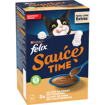 Felix Sauce Time met Kipsmaak en Kalkoensmaak - Natvoer voor Volwassen Katten - Portiezakjes 6 x 40 g