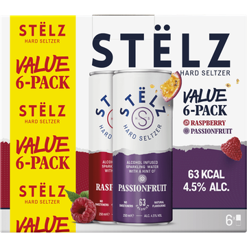 STËLZ - Hard Seltzer - Raspberry / Passionfruit Voordeelpack - 6 x 250ML