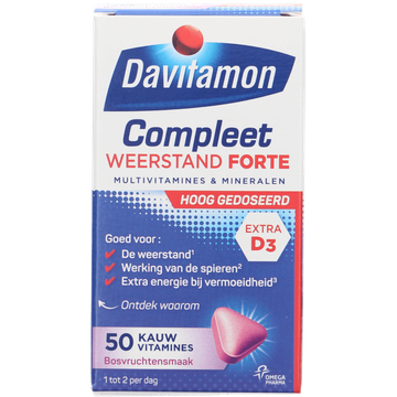 Davitamon Compleet weerstand forte kauwvitamines bosvruchten, 50 stuks