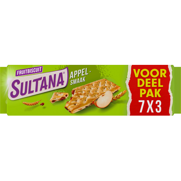 Sultana FruitBiscuit Appel Smaak Voordeelpak Promopack 7 x 3 Stuks 306 g
