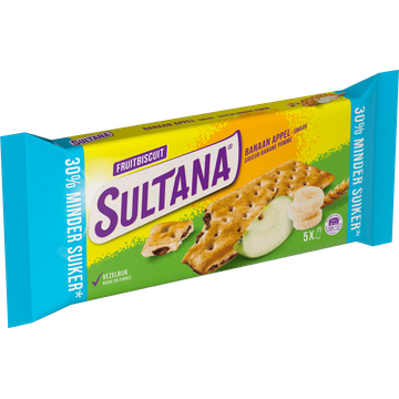 Sultana FruitBiscuits Banaan Appel 30% minder suiker koek 5x3 stuks