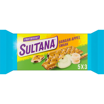 Sultana FruitBiscuits Banaan Appel 30% minder suiker koek 5x3 stuks