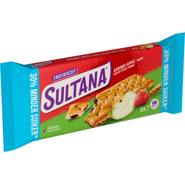 Sultana FruitBiscuits Aardbei Appel 30% minder suiker koek 5x3 stuks