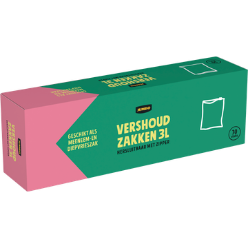 Jumbo Vershoudzakken Hersluitbaar met Zipper 3 L 30 Stuks