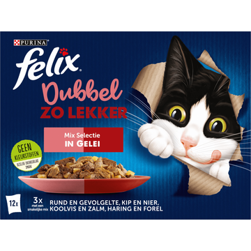 FELIX® Dubbel Zo Lekker Mix Selectie in Gelei Kattenvoer 12x85g