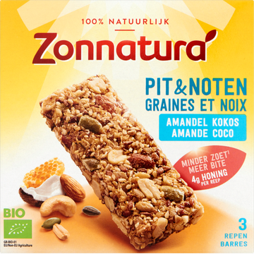 Zonnatura Bio Pit & Noten Amandel Kokos 3 x 25 g